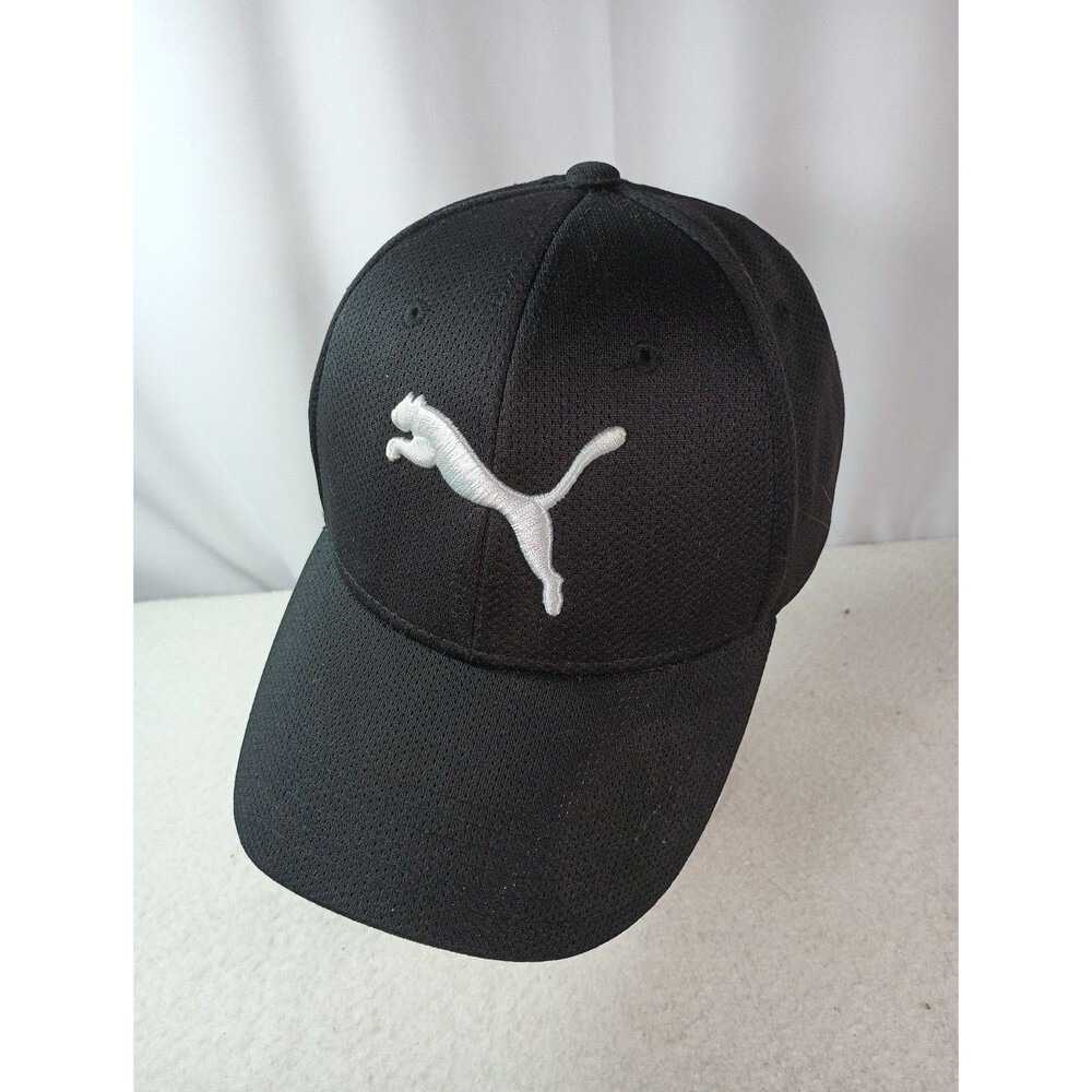 Puma Stretch Fit Baseball Hat Black White Logo L/XL Performance Cap